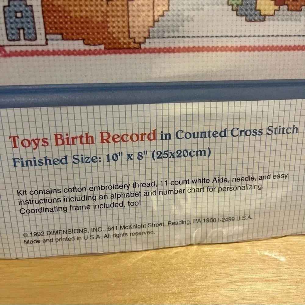 Stitchables Cross Stitch Kit Baby Birth Record 10x8 Thread Fabric Frame Pattern